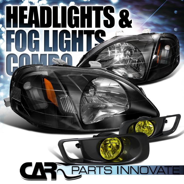 Sell 19992000 HONDA CIVIC BLACK CRYSTAL HEADLIGHTS+YELLOW FOG BUMPER