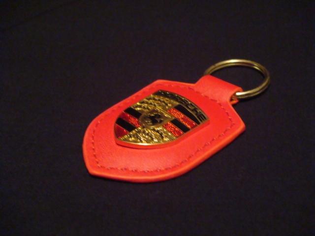 Porsche Red Leather Gold Crest Keychain KeyFob Key ring Key Chain Ships Fast !!, US $9.97, image 2