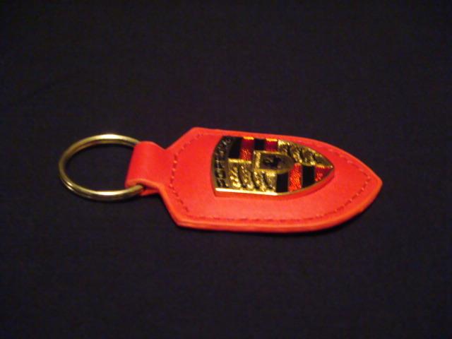 Porsche Red Leather Gold Crest Keychain KeyFob Key ring Key Chain Ships Fast !!, US $9.97, image 3