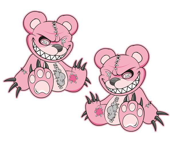 Zombie teddy bear decal set 3"x3" pink dead zombies car vinyl sticker u5ab