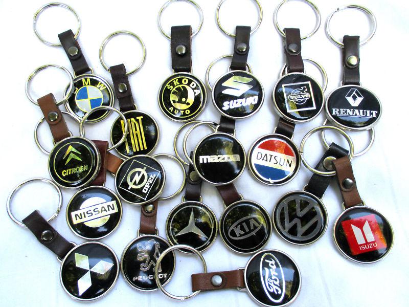 Ford  car logo leather-strap key chain ring fob  w/ double side emblem