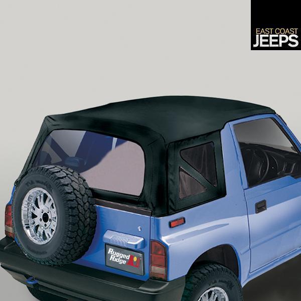 53723.15 rugged ridge xhd soft top, black denim, clear windows, 95-98 suzuki