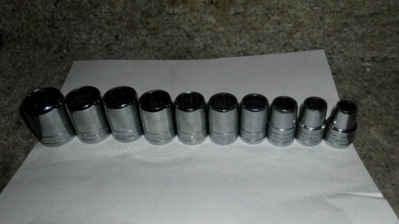 Vintage sk wayne 1/2" drive short sockets 7/16 to 1 inch  set of 10