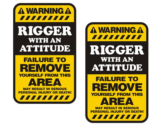 Rigger warning yellow decal set 3"x1.8" oil rig pipeliner hard hat sticker zu1