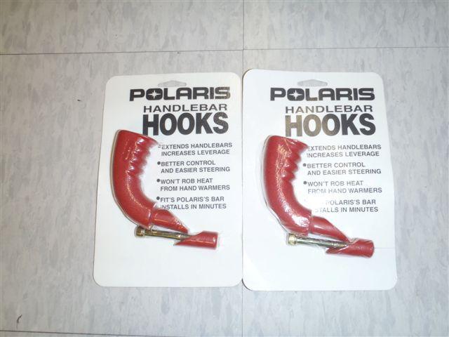 Polaris snowmobile 90 degree red handlebar hooks pair - new - oem - 2872483-293
