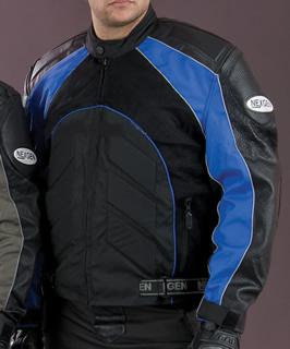 Nexgen leather and textile mens medium blue / black motorcycle jacket