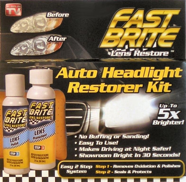 Fast brite bright auto headlight lens restorer 2 step kit as seen on tv nib