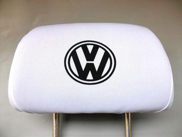 Set 2 pcs. headrest covers vw head rest logo emblem golf passat jetta pad white