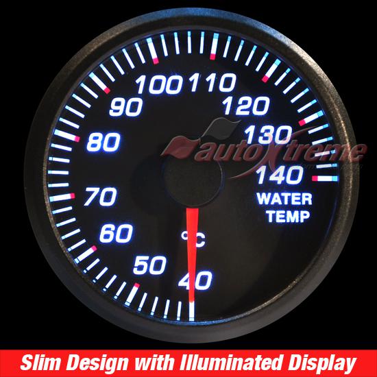 WATER TEMPERATURE Universal 12V WHITE Light 60mm RED Pointer SLIM Design GAUGE, US $12.99, image 2