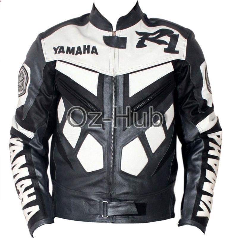 Yamaha r1 motorcycle biker orignal leather jacket ce approved armor all sizes