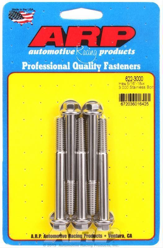 Arp bolts hex head stainless 300 polished 5/16"-18 rh thread 3.000" uhl set of 5