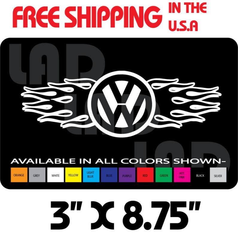 1- vw logo flames 3"x8.75" bug bus gti eos toureg jetta beatle