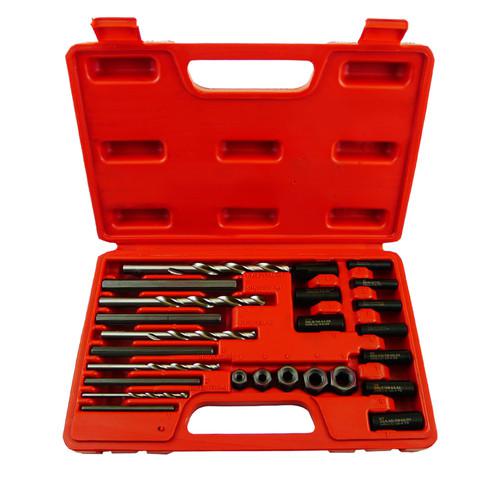25pc screw & bolt extractor drill bits & guide set, broken easy out fastener kit