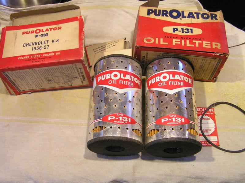 Pair of (2) nos 1956-1957 chevrolet v-8 purolator p-131 oil filter refills