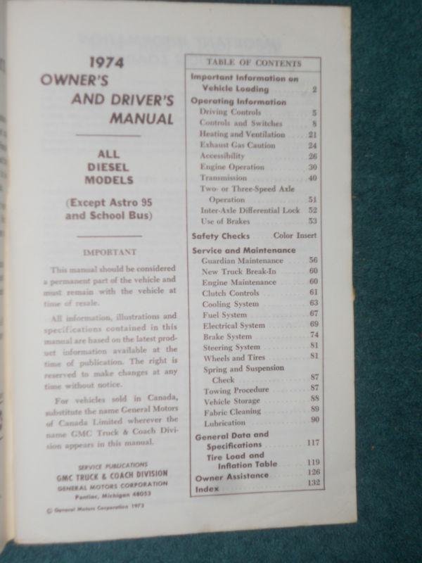1974 GMC DIESEL TRUCK OWNER'S MANUAL / NICE ORIGINAL GUIDE BOOK!, US $19.50, image 2