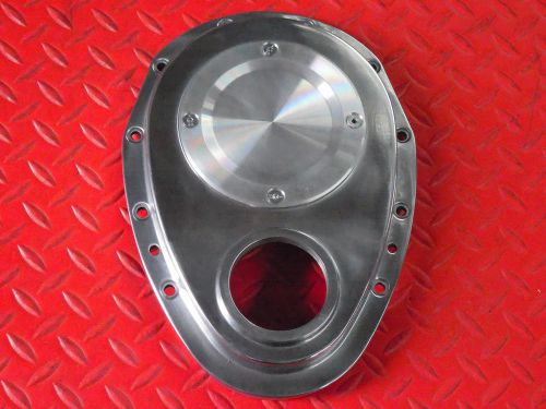 Small block chevy 2-piece aluminum timing chain cover with removable plate