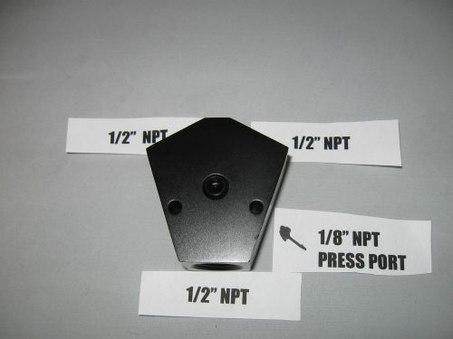 Aluminum y block 1/2" npt female full flow with pressure port
