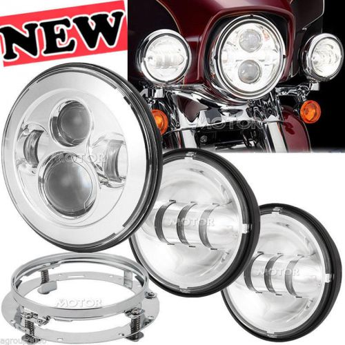 Chrome 7" daymaker headlight + mounting ring + passing lights for harley touring