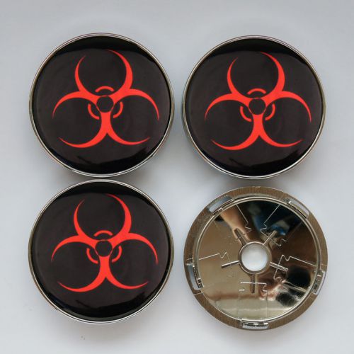 4pcs 60mm biohazard warning symbol wheel center hub caps emblem badge decals