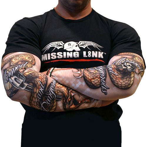 Missing link arm pro armed &amp; dangerous mens compression sleeve brown/black/white