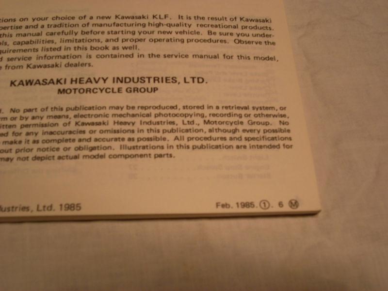 1985 Kawasaki Bayou 300 ATV Owner's Manual, US $50.00, image 3
