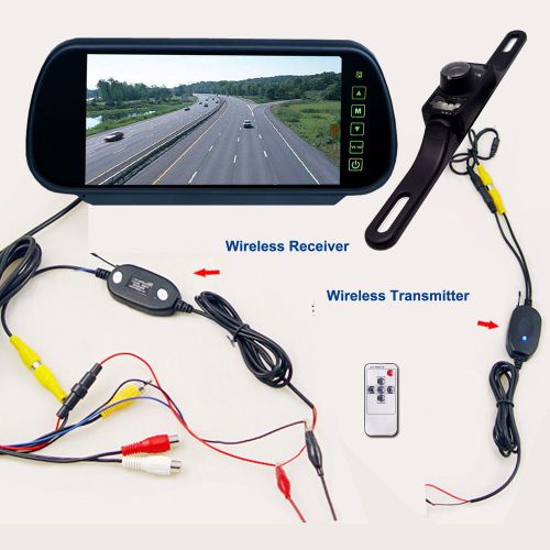 7&#034; car rear view mirror monitor+wireless reverse ir night vision coms camera kit