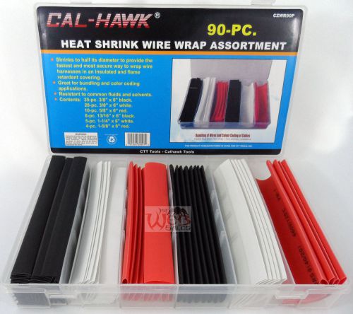 New 90pc heat shrink wire wrap tubing sleeve assortment 6 sizes red black white