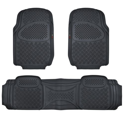 Black odorless rubber car floor mats 3pc large grid pattern all weather