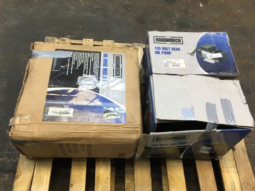 (2) roughneck 115v oil pumps and roughneck oil hose reel kit