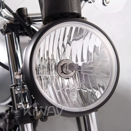 7&#034; headlight lamp solid retro style matte black metal housing ece for naked bike