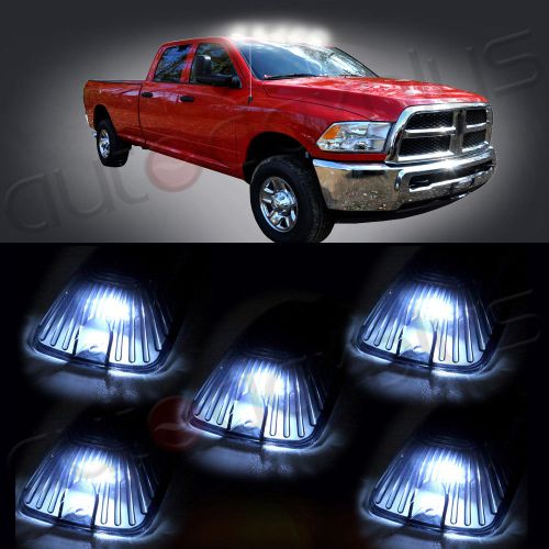 5x top cab roof white led lights + smoke lens marker running lamps cover case