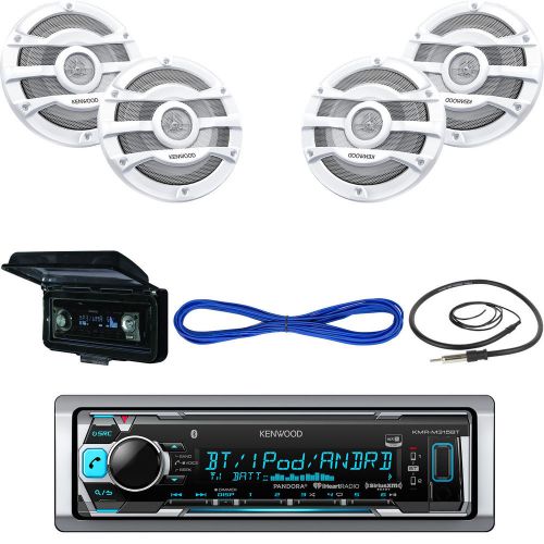 Kenwood bluetooth usb boat radio, cover, 8&#034; 2-way 300w speakers/ wires, antenna