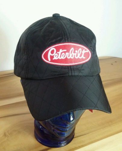 Black quilted peterbilt truck adjustable velcro baseball trucker hat cap nwt