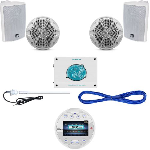 White usb bluetooth marine round radio,4&#034;/6.5&#034; speakers,wires, antenna,1600w amp