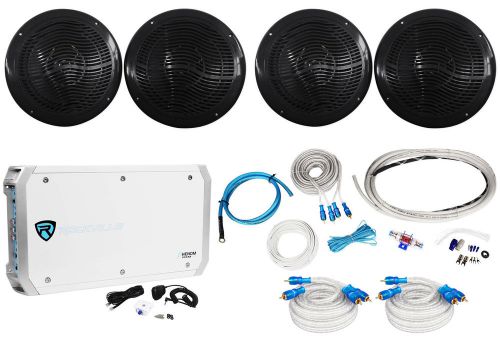 (4) rockville rmc80b 8&#034; 1600w marine boat speakers+6-channel amplifier+amp kit