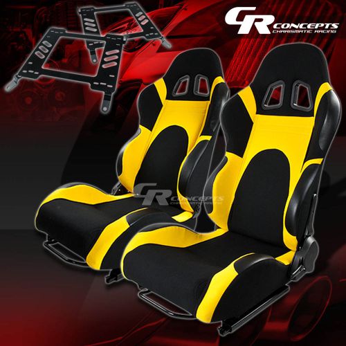 Reclining type-6 racing seat black yellow woven x2+bracket for 00-05 eclipse 3g