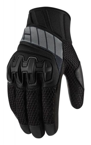 New icon overlord adult leather/mesh gloves, stealth-black, large/lg