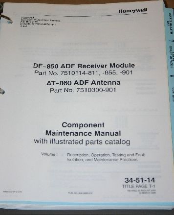 Honeywell df-850 adf receiver + at-860 antenna component maintenance manual vol1