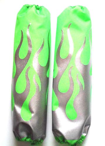 Shock protector covers arctic cat sled silver flames on green snowmobile set 2