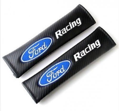 Ford racing carbon fiber +embroidery car seat belt cover pad shoulder cushion x2