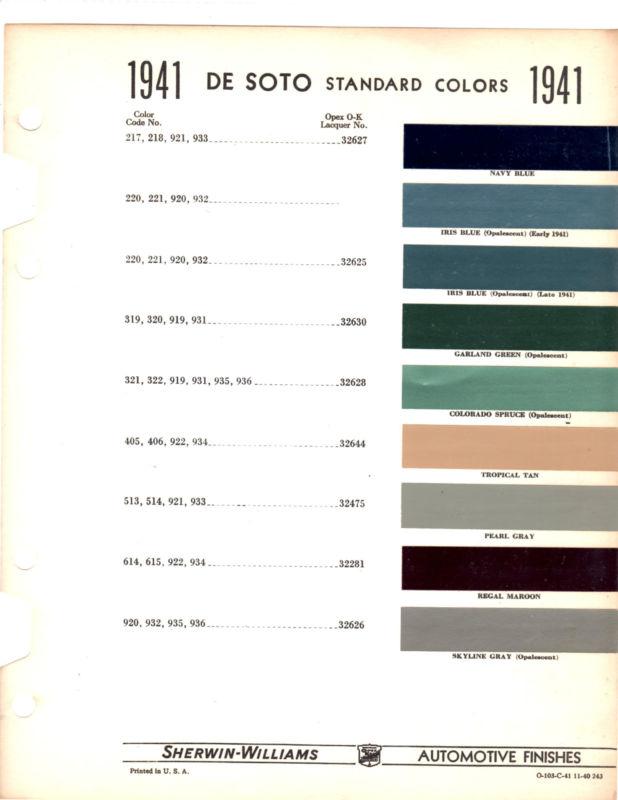 1941 de soto desoto custom deluxe 6 41 paint chips 9pc sherwin williams 3