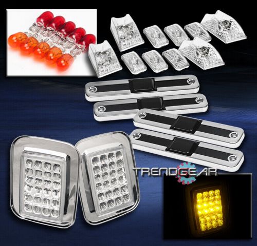 03-09 hummer h2 led corner+cab roof running+side marker cover light chrome 07 08