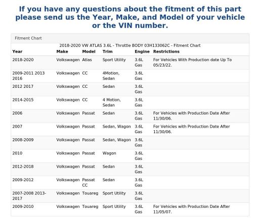 2018-2020 VW ATLAS 3.6L - Throttle BODY 03H133062C, US $129.99, image 4