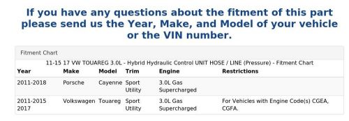 11-15 17 VW TOUAREG 3.0L - Hybrid Hydraulic Control UNIT HOSE / LINE (Pressure), US $99.99, image 3