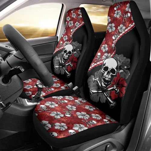 Hibiscus Skull Kakau Pattern Car Seat Cover Set of 2, Halloween Car Seat Cover, US $65.00, image 2