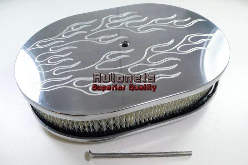 12 oval flame polished aluminum air cleaner filter breather universal fit