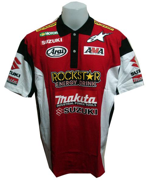 New suzuki rac motorcycle sport racing team biker red polo short t-shirt sz m