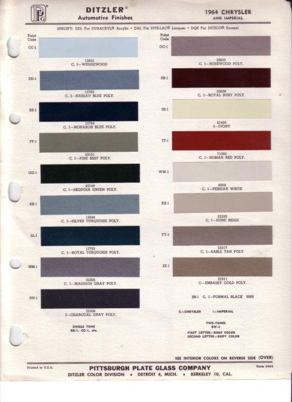 1964 chrysler imperial new yorker 300 newport 64 paint chips ditzler m5