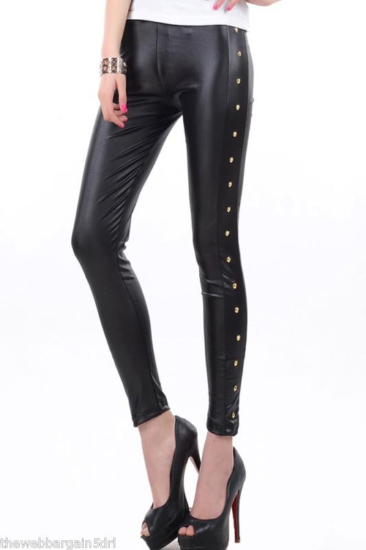 -----black leather looking leggins with gold studs---