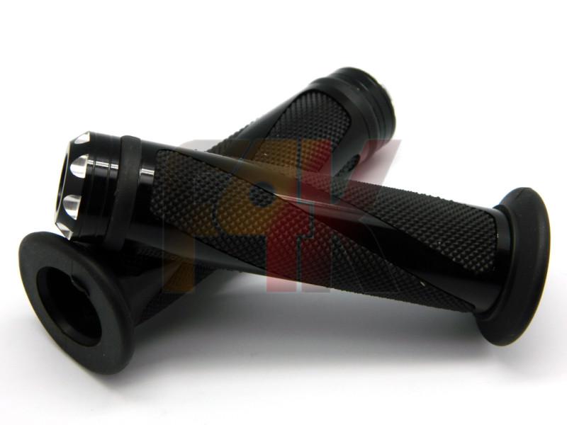 BLACK MOTORCYCLE ALUMINUM RUBBER HAND GRIPS FOR 7/8